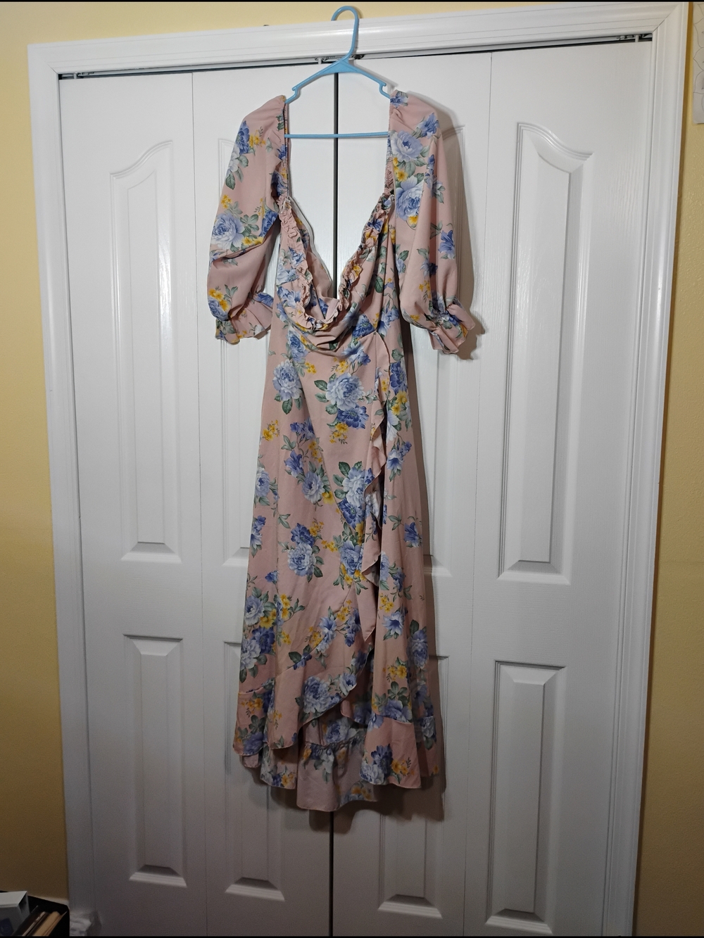 Floral One-Shoulder Wrap Dress in Blush Pink